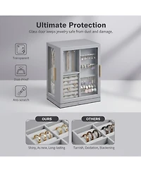 YIGII360degree(s) Rotating Jewelry Organizer 5 Drawers Glass Window Dustproof Moisture Resistant