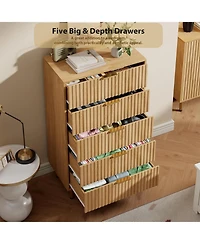 gaomon 5 Drawer Dresser Tall Fluted Wooden Organizer with Deep Drawers