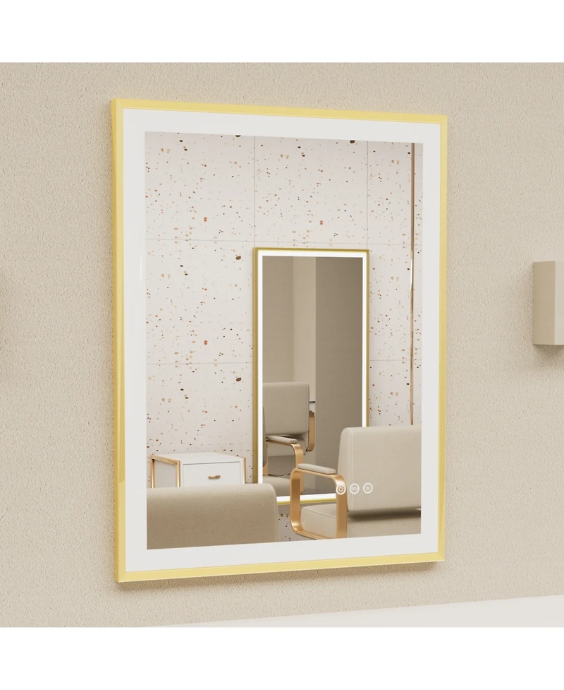 Luvodi Led Bathroom Mirror with Gold Frame 3 Color Temperature Anti-Fog