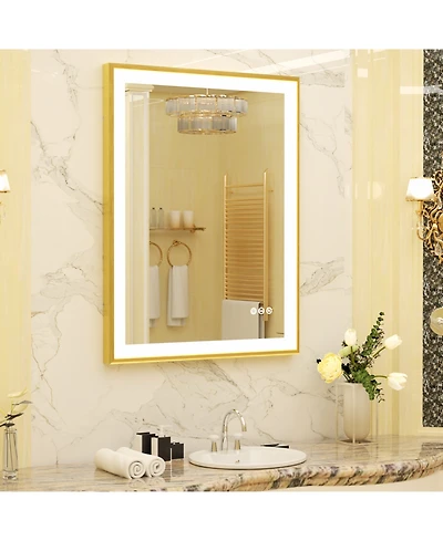 Luvodi Led Bathroom Mirror with Gold Frame 3 Color Temperature Anti-Fog