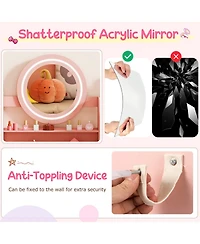 Sugift Kids Vanity Desk with Mirror and Lights Princess Pretend Play Dressing Table and Chair Set