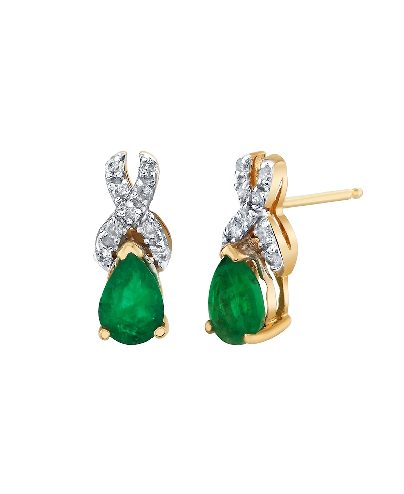 Macy's Emerald (3/4 ct. t.w.) and Diamond (1/8 ct. t.w.) Drop Earrings in 14k Yellow Gold