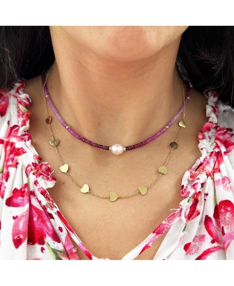 The Lovery Ruby Ombre Bead Pearl Necklace 14K Gold