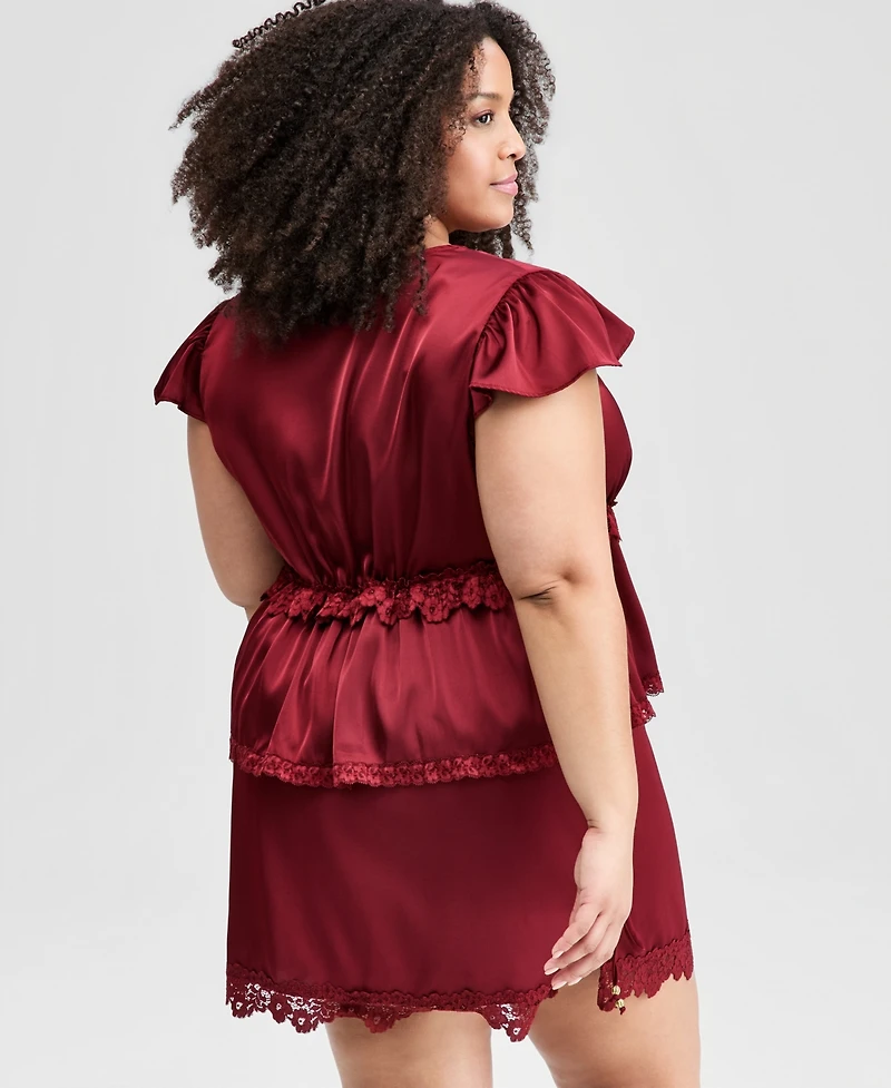 And Now This Plus sizeSatin Lace Peplum-Hem Top, Macy's Exclusive