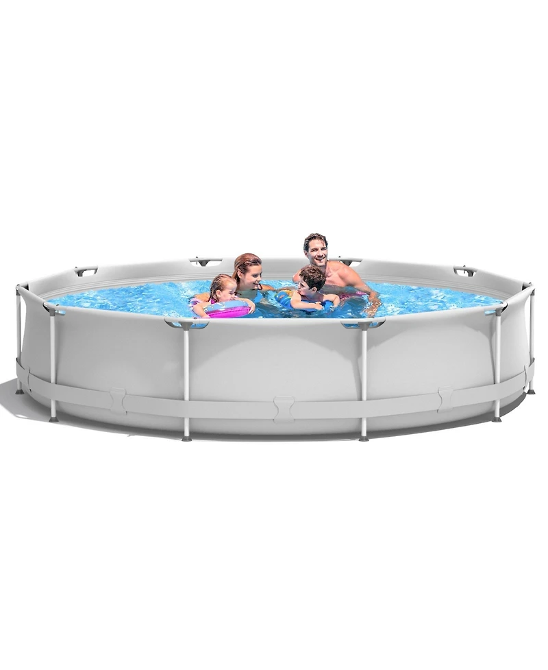 Sugift Round Above Ground Swimming Pool with Cover in Gray