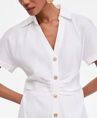 I.n.c. International Concepts Women's Ruched-Waist Button-Front Midi Dress, Macy's Exclusive