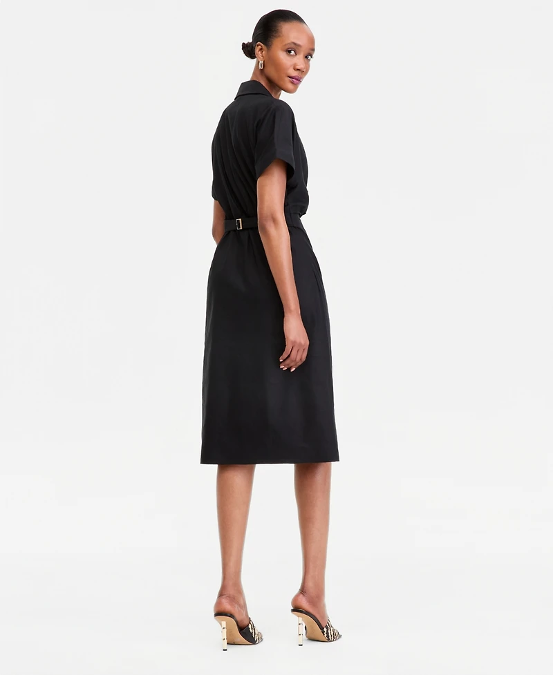 I.n.c. International Concepts Women's Short Sleeve Linen-Blend Shirt Dress, Macy's Exclusive