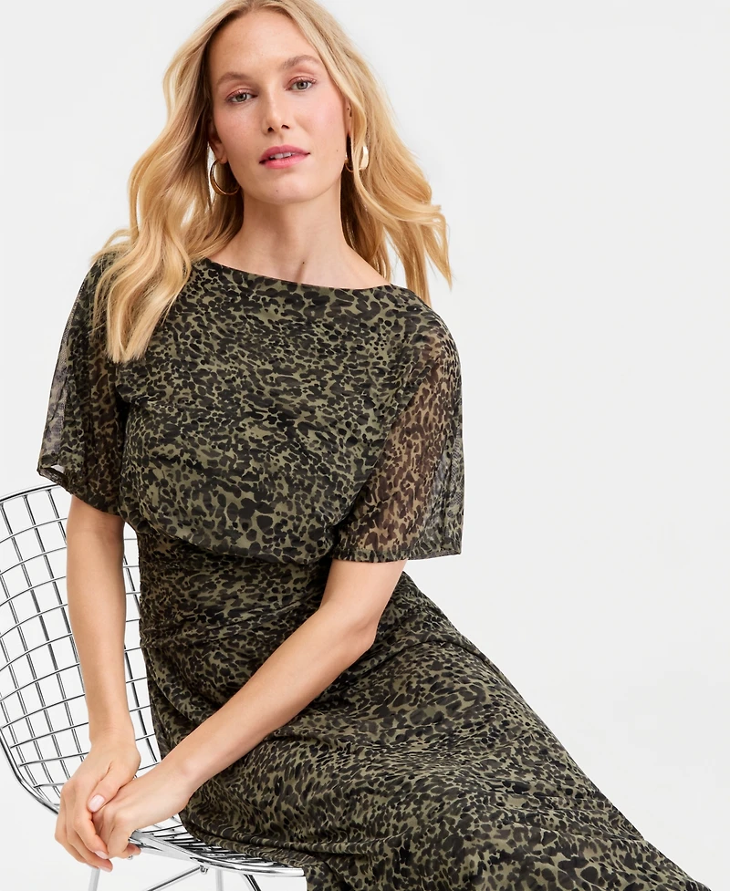 I.n.c. International Concepts Women's Elbow-Sleeve Printed Mesh Midi Dress, Macy's Exclusive