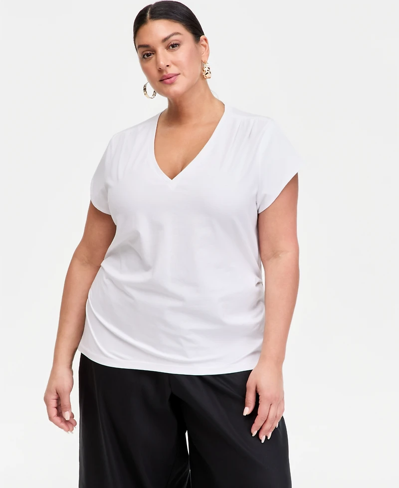 I.n.c. International Concepts Plus Cap-Sleeve V-Neck T-Shirt, Macy's Exclusive