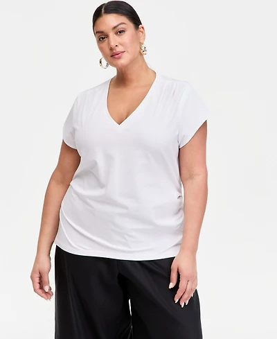 I.n.c. International Concepts Plus Cap-Sleeve V-Neck T-Shirt, Macy's Exclusive