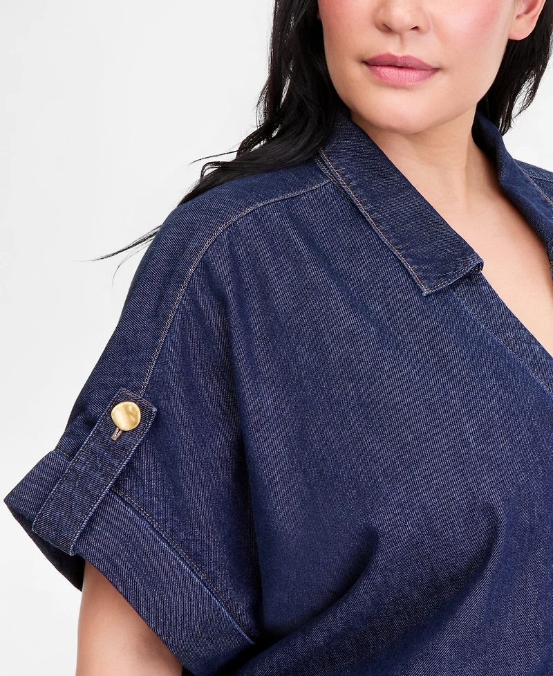 I.n.c. International Concepts Plus Button-Front Denim Shirt, Macy's Exclusive