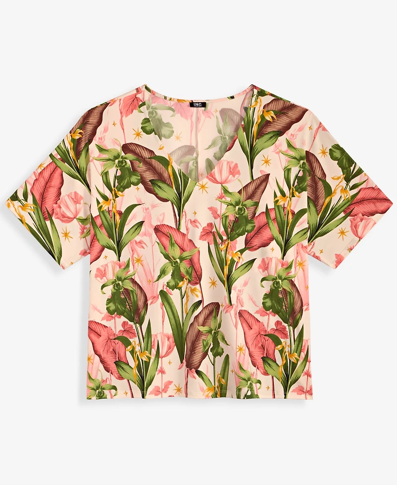 I.n.c. International Concepts Plus Printed V-Neck Top, Macy's Exclusive