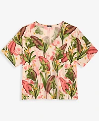 I.n.c. International Concepts Plus Printed V-Neck Top, Macy's Exclusive