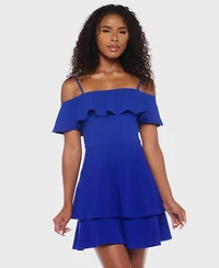 B Darlin Juniors' Ruffled Off-The-Shoulder Dress