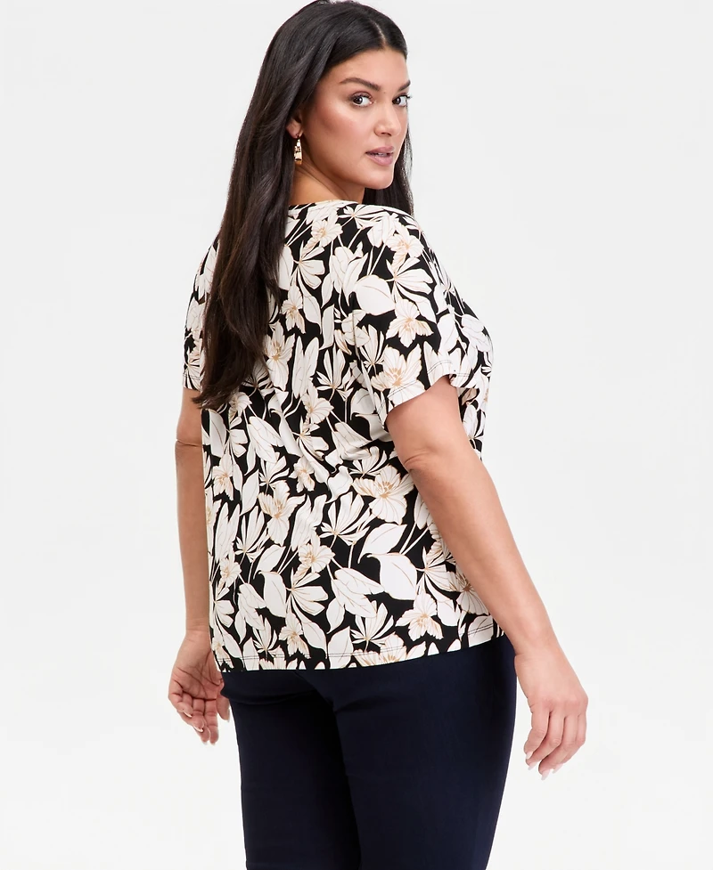I.n.c. International Concepts Plus Printed Short-Sleeve Top, Macy's Exclusive