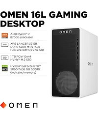 Hp Omen 16L TG03-0030 Gaming Desktop Computer, Amd Ryzen 7 8700G 4.2GHz, 32GB Ram, 1TB Ssd, Nvidia GeForce Rtx 5060 Ti 16GB, Windows 11 Home, Snow