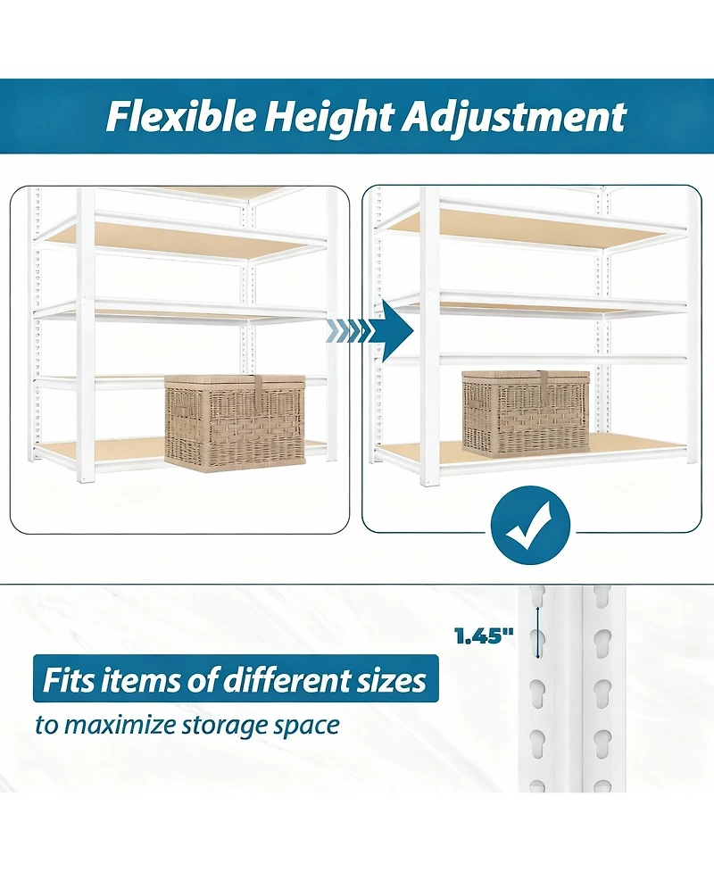 Yigii Adjustable 5-Tier Metal Connector Shelving - Heavy Duty, Boltless, for Kitchen, Pantry, Garage