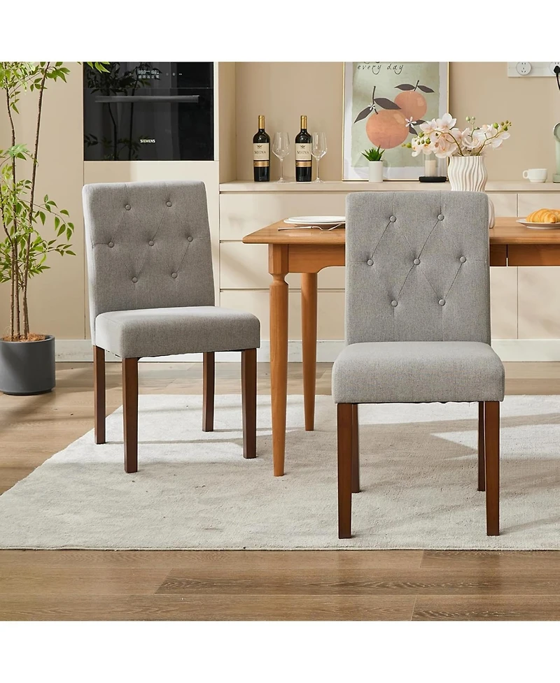 gaomon Parsons Button Tufted Dining Chairs Set of 2, Upholstered Fabric Kitchen Chairs with Wood Legs and Padded Seats, Living Room Kitchen Furniture