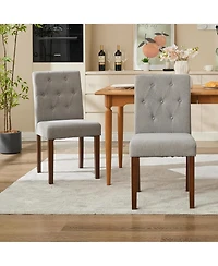 gaomon Parsons Button Tufted Dining Chairs Set of 2, Upholstered Fabric Kitchen Chairs with Wood Legs and Padded Seats, Living Room Kitchen Furniture