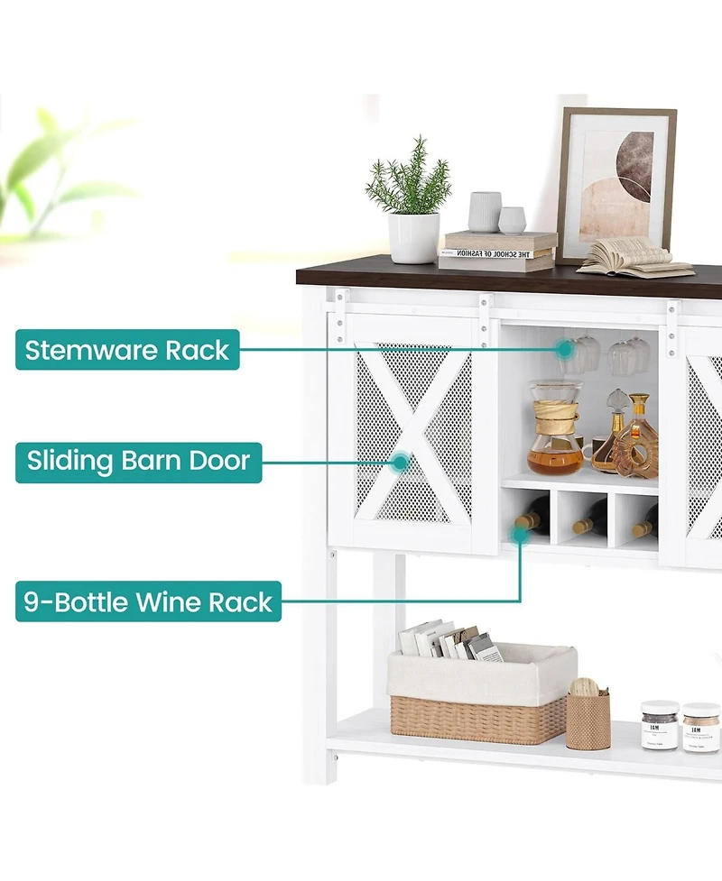 gaomon Farmhouse Coffee Bar Cabinet, Sliding Barn Door, Wine Storage, Stemware Rack, Buffets for Kitchen, Dining, Living Room