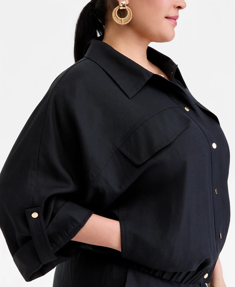 I.n.c. International Concepts Plus Roll-Tab-Sleeve Snap-Front Shirt Jacket, Macy's Exclusive
