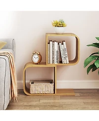 Slickblue S-Shaped 2 Tier Wicker Bookcase for Living Room or Study