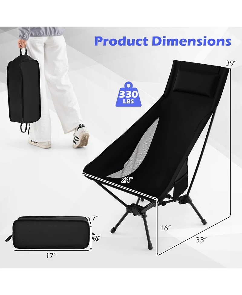 Sugift High Back Portable Camping Chair with Carry Bag and Pillow