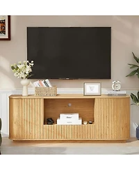 Rainsken 64" Mid Century Modern Fluted Tv Stand, Entertainment Center with 2 Doors, 1 Drawer and Open Shelf for Living Room