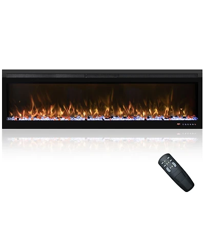 Mondawe 72" Linear Recessed-in Electric Fireplace with Remote Control, Adjustable Heat and Timer