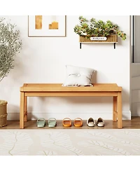 Sugift Teak Wood Outdoor Backless Bench with Contoured Slatted Seat