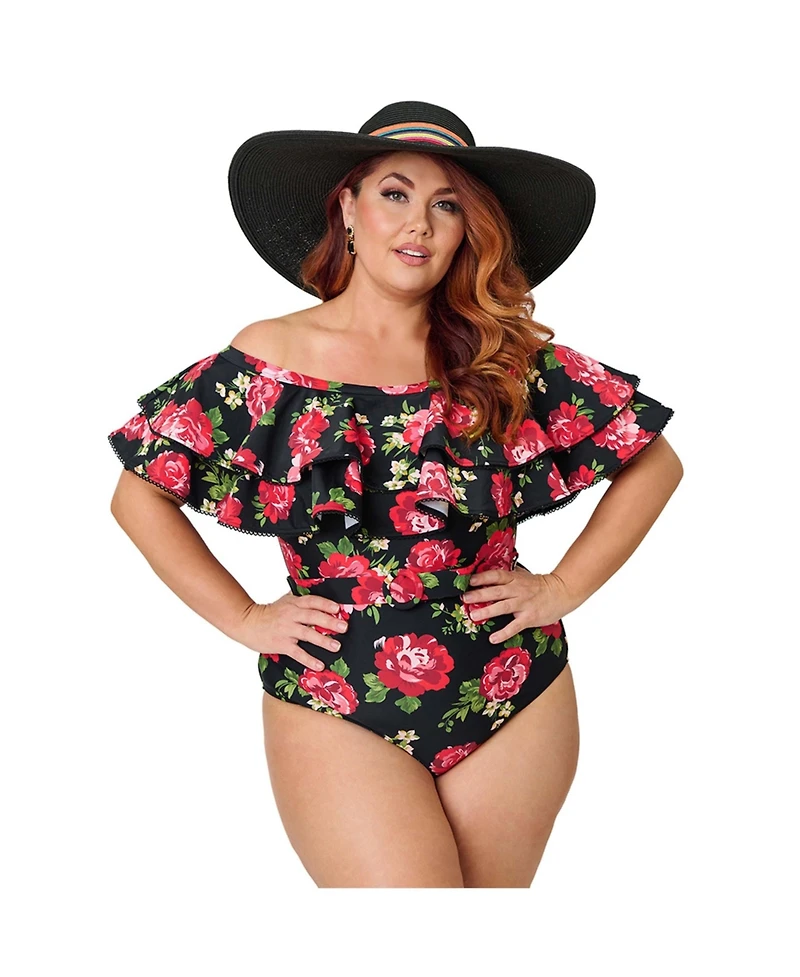 Unique Vintage Plus Off Shoulder Nantucket Swimsuit
