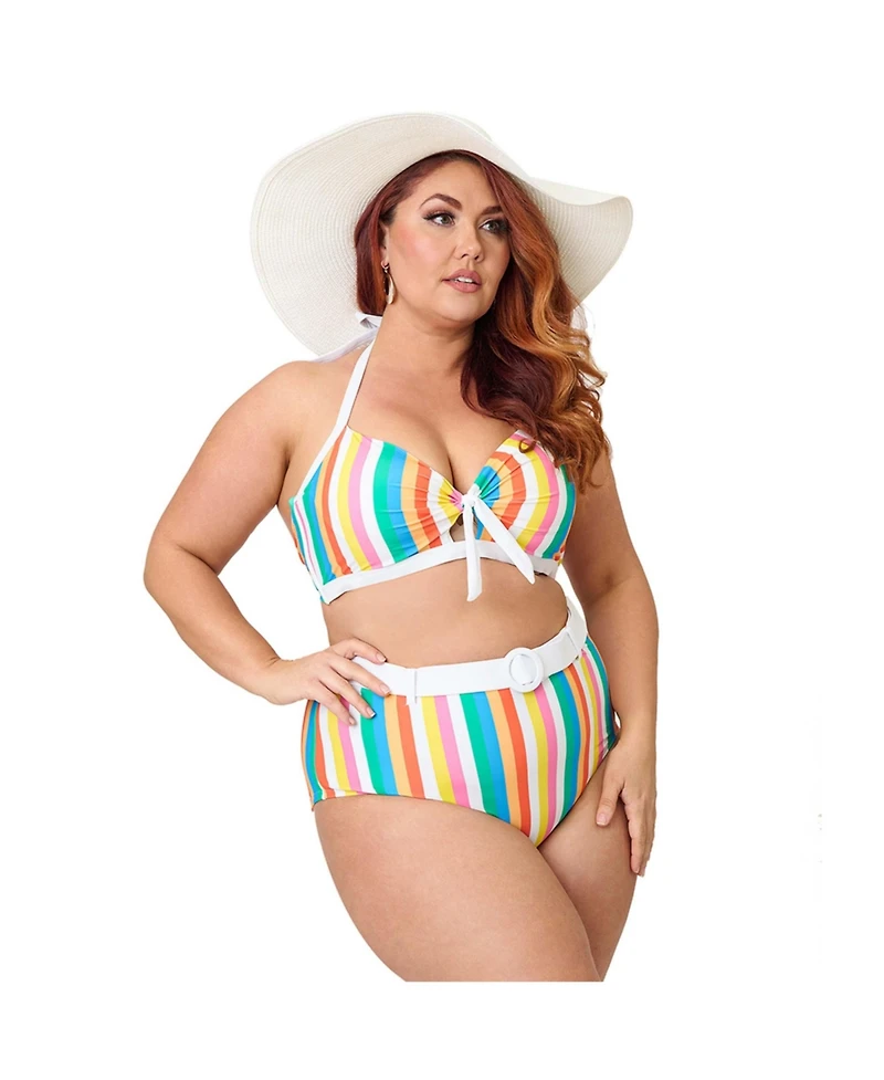 Unique Vintage Plus Bow Halter Swim Top