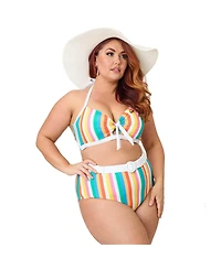 Unique Vintage Plus Bow Halter Swim Top