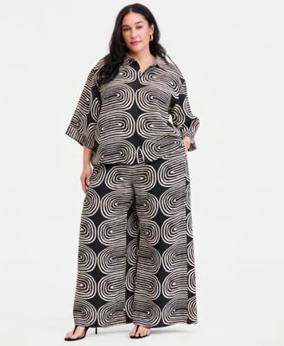 I.N.C. International Concepts Plus Size Printed 3 4 Sleeve Button Front Shirt Printed High Rise Wide Leg Pants Macys Exclusive