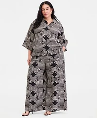 I.N.C. International Concepts Plus Size Printed 3 4 Sleeve Button Front Shirt Printed High Rise Wide Leg Pants Macys Exclusive