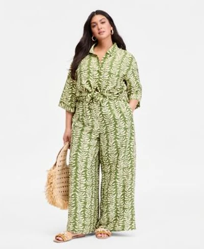 I.N.C. International Concepts Plus Size Printed 3 4 Sleeve Button Front Shirt Printed High Rise Wide Leg Pants Macys Exclusive