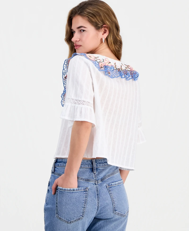 And Now This Petite Cotton Embroidered Ruffled Top, Macy's Exclusive