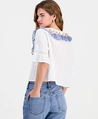And Now This Petite Cotton Embroidered Ruffled Top, Macy's Exclusive