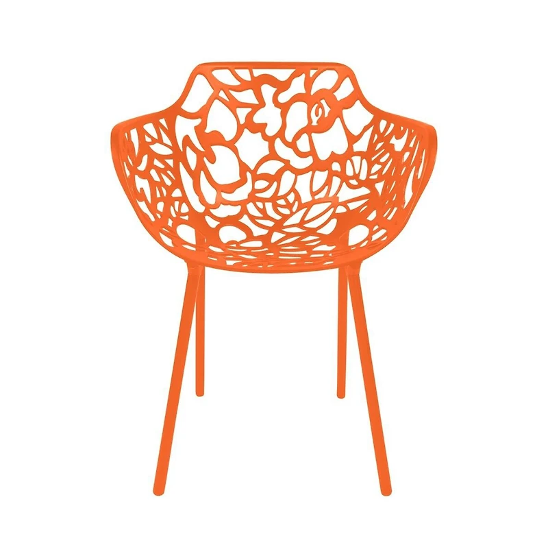 LeisureMod Devon Patio Dining Arm-Chair Set of Aluminum Stackable Design Side Chair