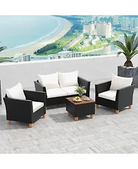 4 Pcs Wicker Patio Furniture Set with Removable Cushions Storage Coffee Table
