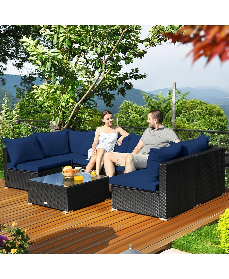7PCS Patio Rattan Sofa Set Sectional Conversation Furniture Garden