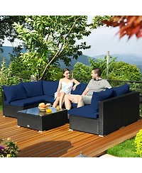 7PCS Patio Rattan Sofa Set Sectional Conversation Furniture Garden