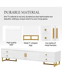 Rainsken Modern Tv Stand for TVs up to 75'', Entertainment Center Media Console Table with 4-Drawer and 2 Cabinets for Living Room