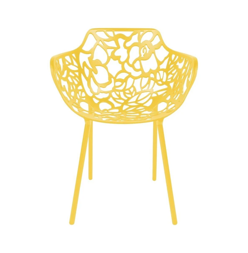 LeisureMod Devon Patio Dining Arm-Chair Set of 2 Aluminum Stackable Design Side Chair, Weather Resistant Metal Chair, Uv Protected