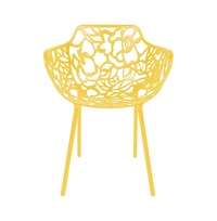 LeisureMod Devon Patio Dining Arm-Chair Set of 2 Aluminum Stackable Design Side Chair, Weather Resistant Metal Chair, Uv Protected