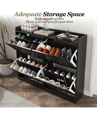 gaomon Large Shoe Cabinet with 4 Flip Drawers, Narrow Freestanding Organizer Wooden Legs,