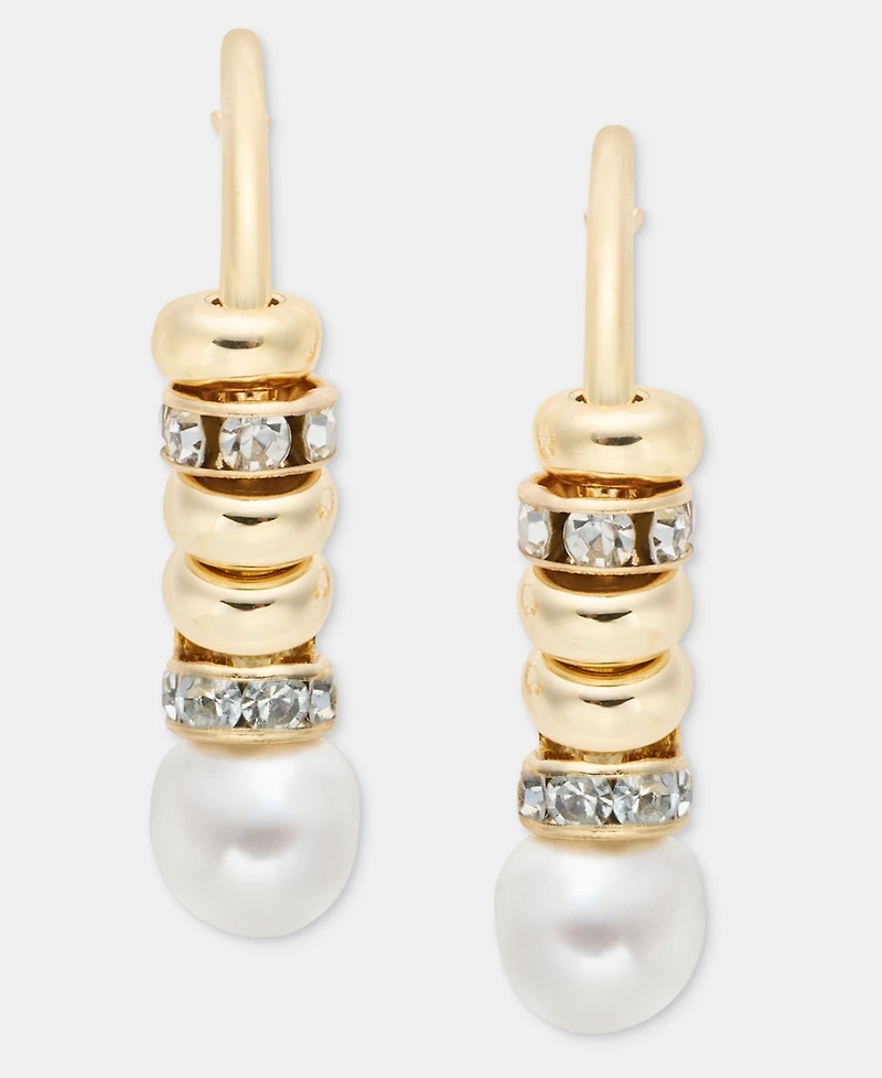 lonna & lilly Pave Bead & Imitation Pearl Hoop Earrings