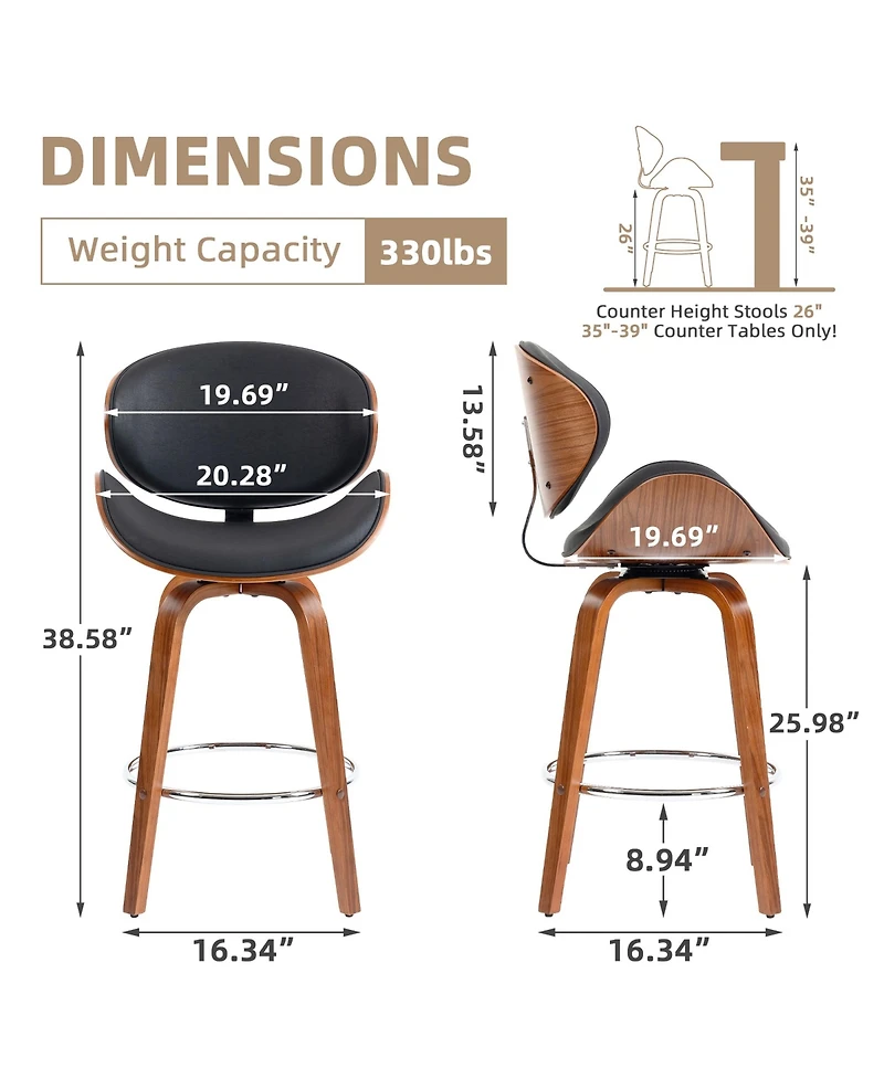 Dyhome Bar Stools Set of 4, 28 Inches Modern Counter Height with High Back Metal Legs, Upholstered Tall Barstools for Kitchen Island, Cafe,