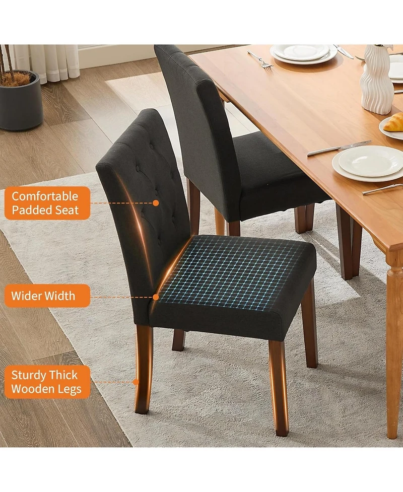 gaomon Parsons Button Tufted Dining Chairs Set of 2, Upholstered Fabric Kitchen with Wood Legs and Padded Seats, Living Room Furniture