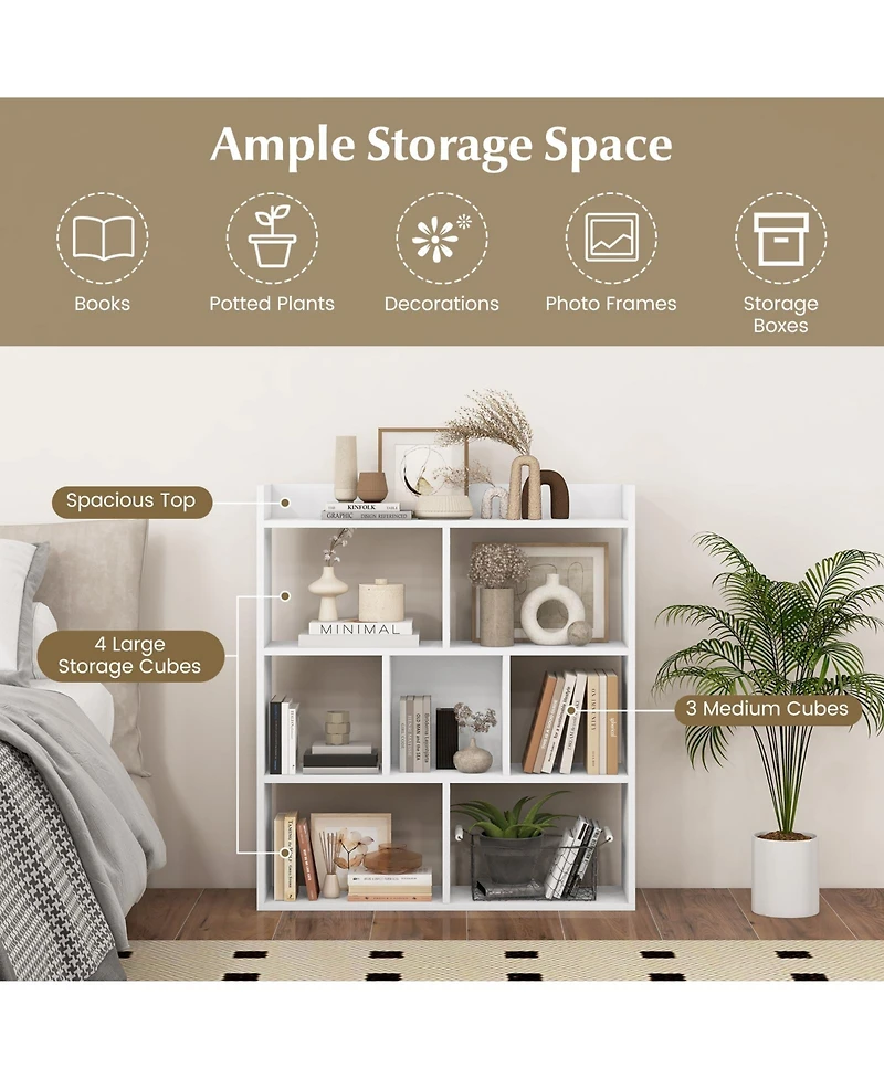 Slickblue 7 Cube Open Back Bookshelf with Anti Tip Safety Wall Anchor